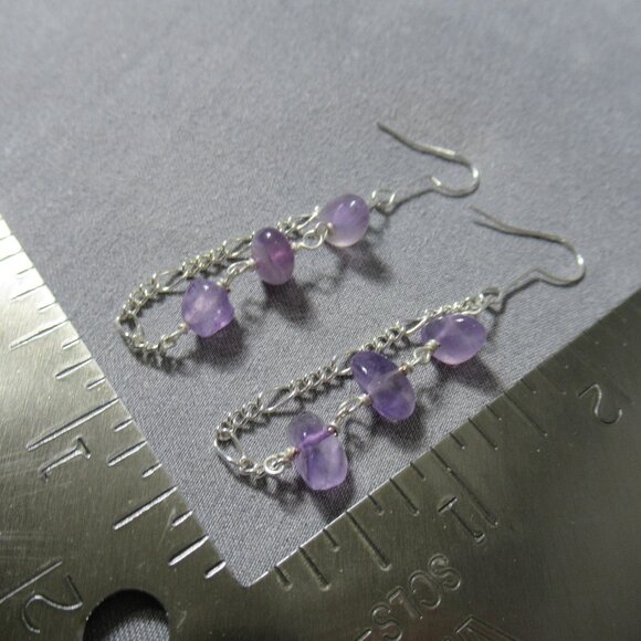Rain Chain Amethyst Earrings, Pierced Dangle Earrings - Picture 6 of 6